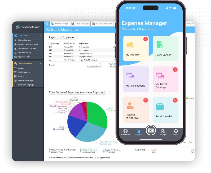Expense Point's expense reporting dashboard Expense Point's expense reporting dashboard